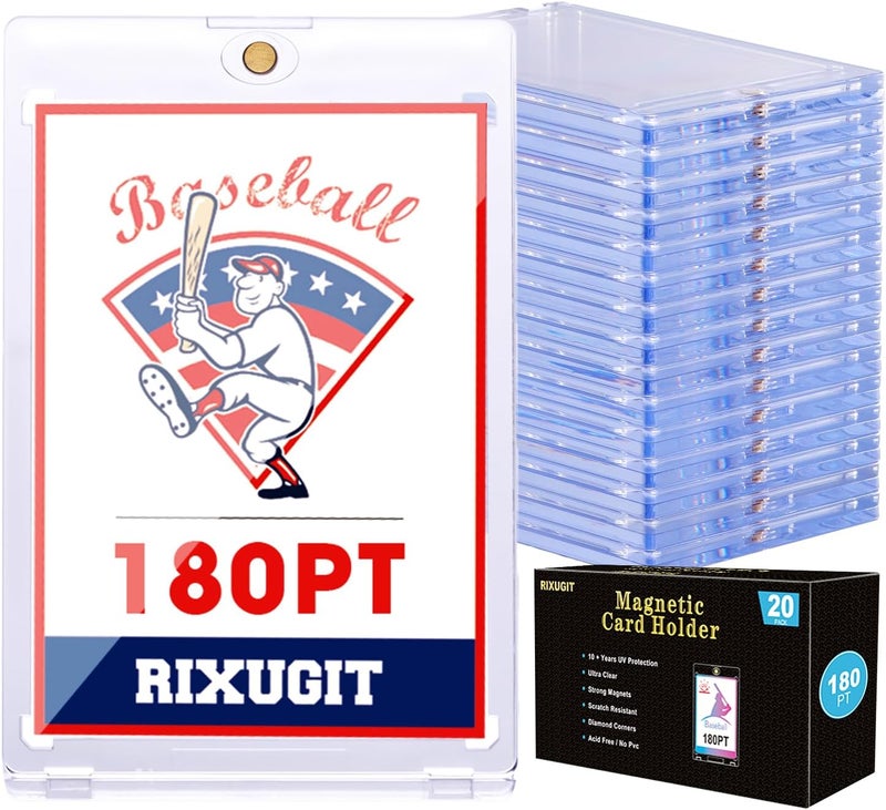 RIXUGIT 20-Pack Magnetic Card Holder for Trading-Cards - 180pt Clear Trading Card Sleeves, Magnetic Card Case for Baseball Cards, Card Protectors Hard Plastic, Display Case for Game Cards and Sports Cards - Image 1